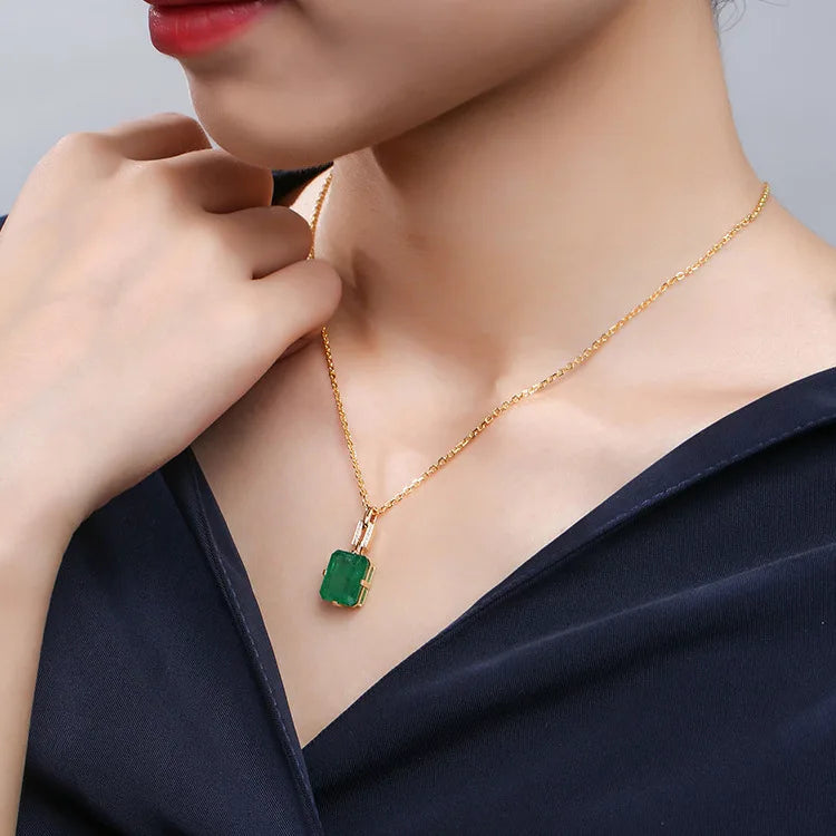 14K Rose Gold Emerald Pendant Necklace – 45cm