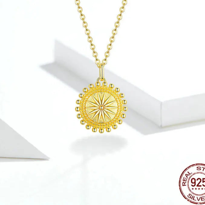 Sun Coin Pendant in 925 Sterling Silver