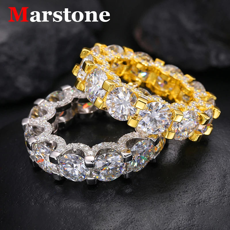 2CT full Moissanite diamond round hip-hop ring, 925 silver with 18k gold