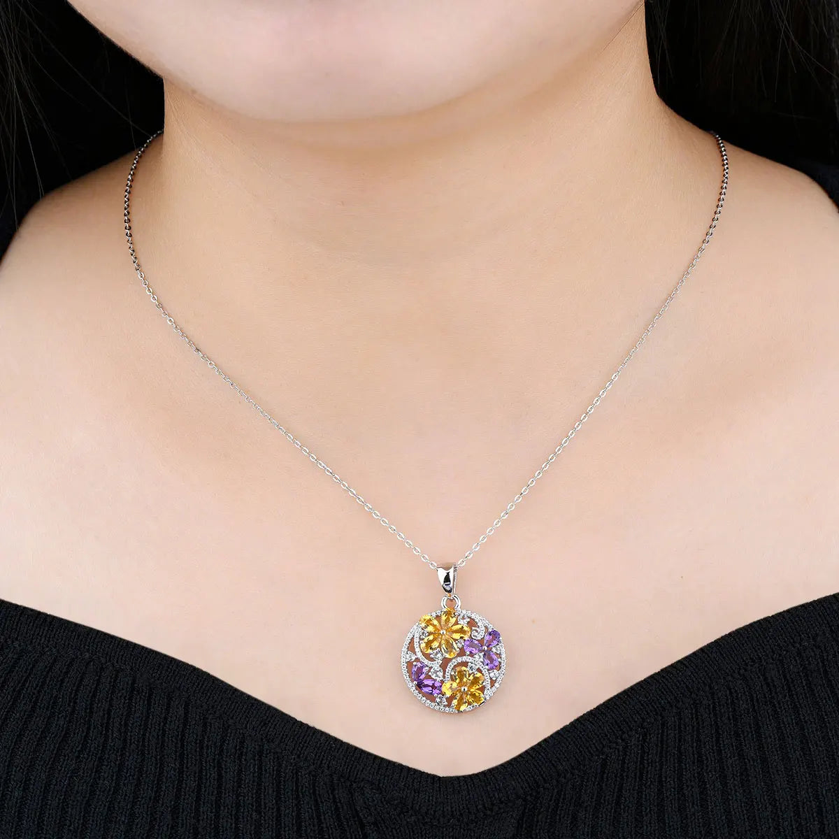 Amethyst Citrine Sterling Silver Pendant for Women