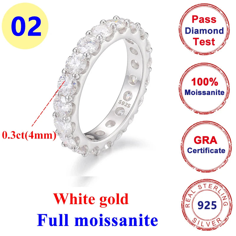 2CT Moissanite Diamond Round Hip-hop Ring 925 Silver Gold for Men & Women