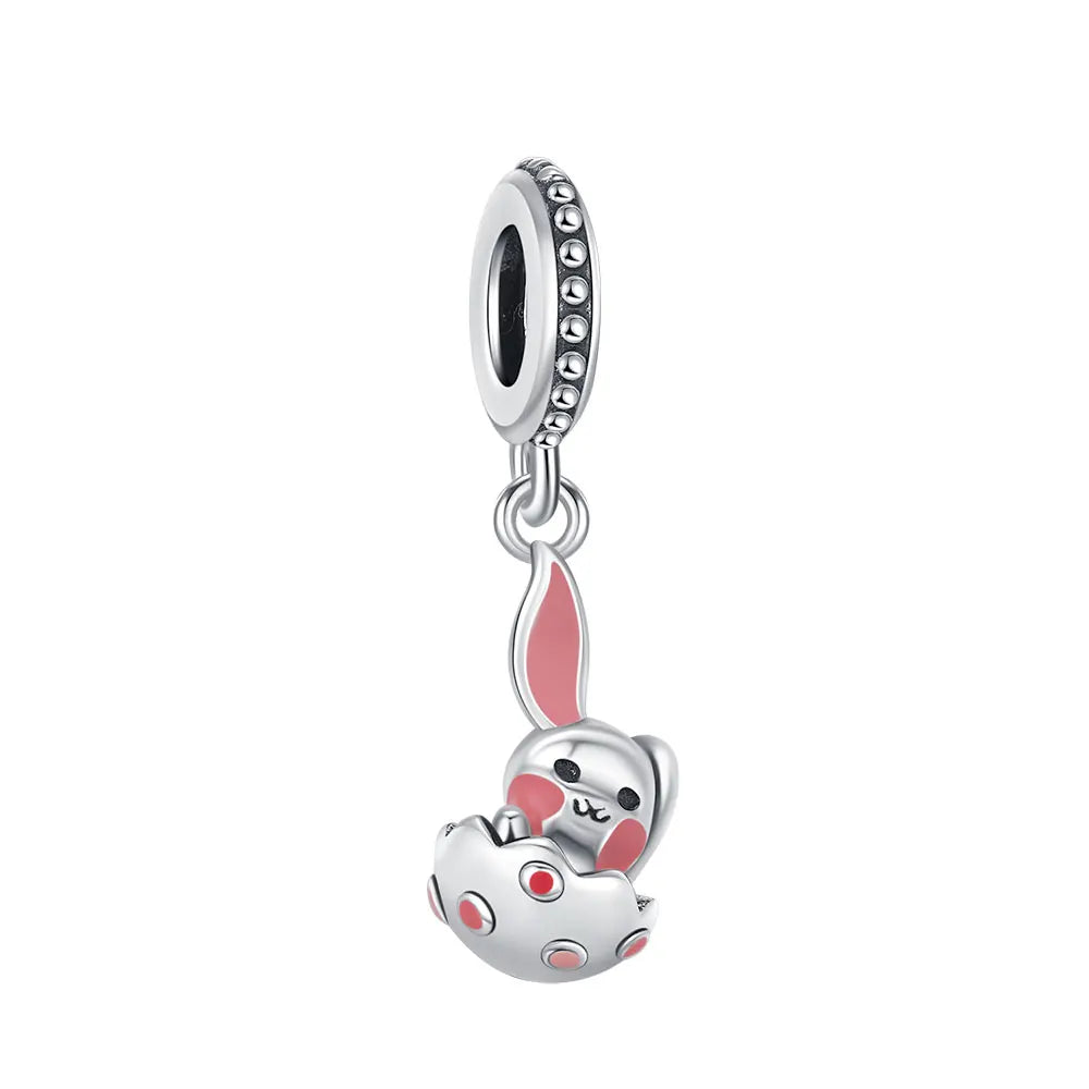 925 Sterling Silver Easter pendant Cute Rabbit in coffe Charm