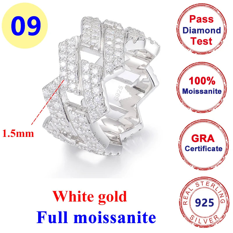 2CT Moissanite Diamond Round Hip-hop Ring 925 Silver Gold for Men & Women