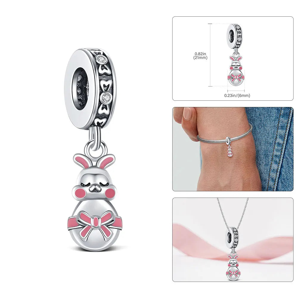 925 Sterling Silver Easter bunny love you charm