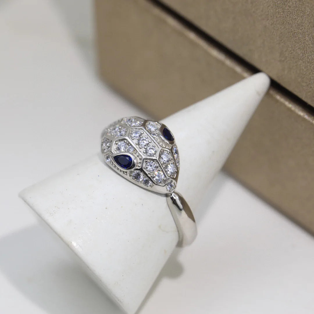 925 Sterling Silver Full Diamond Snake Shaped Couple Ring with Kyanite