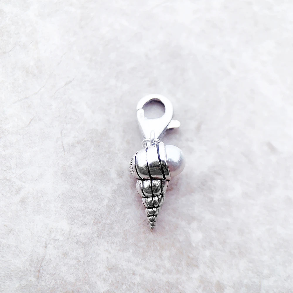 925 silver seashell charm with natural pearl gift