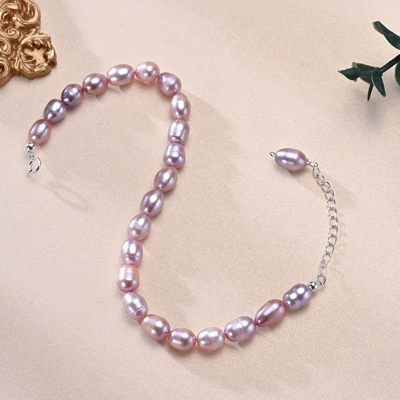 dainty purple pearl chain bracelet