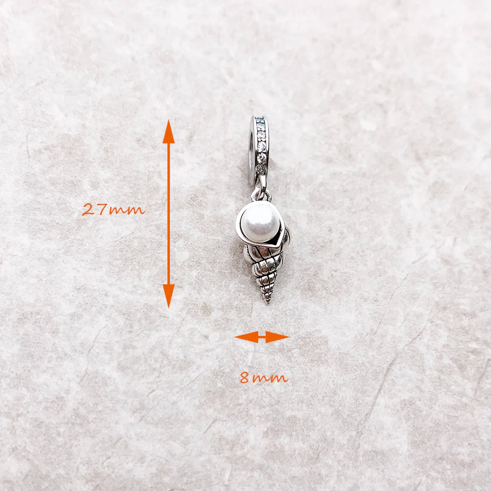 Sterling silver shell pendant with freshwater pearl full size measring