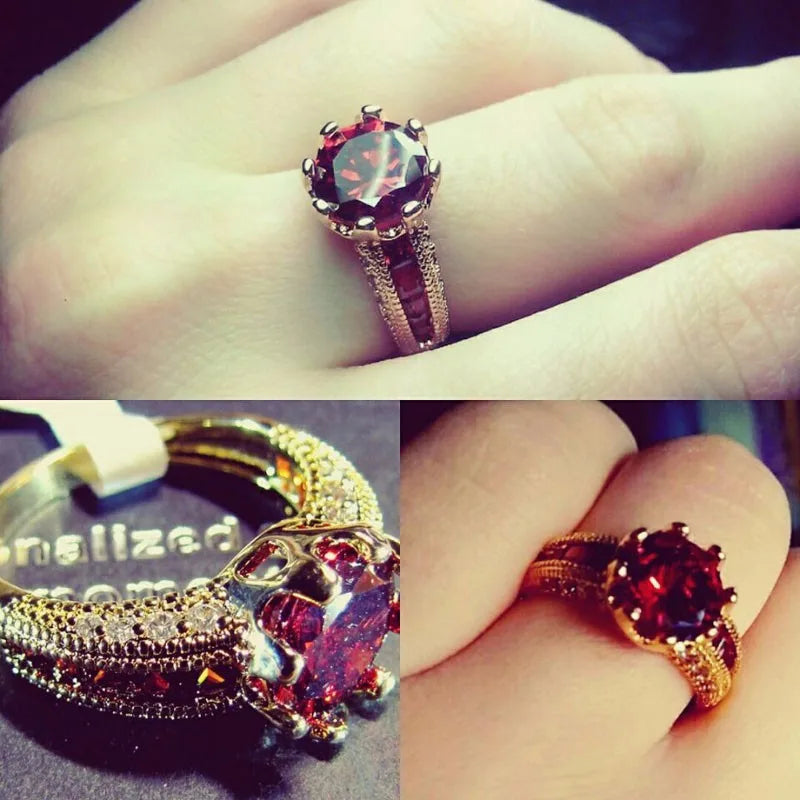 Rose gold princess ruby ring displayed in gift box