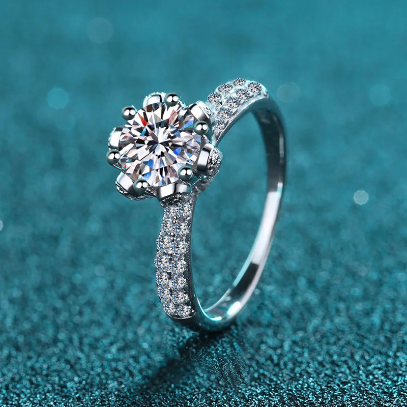 Ice Queen moissanite ring with petal six claw setting