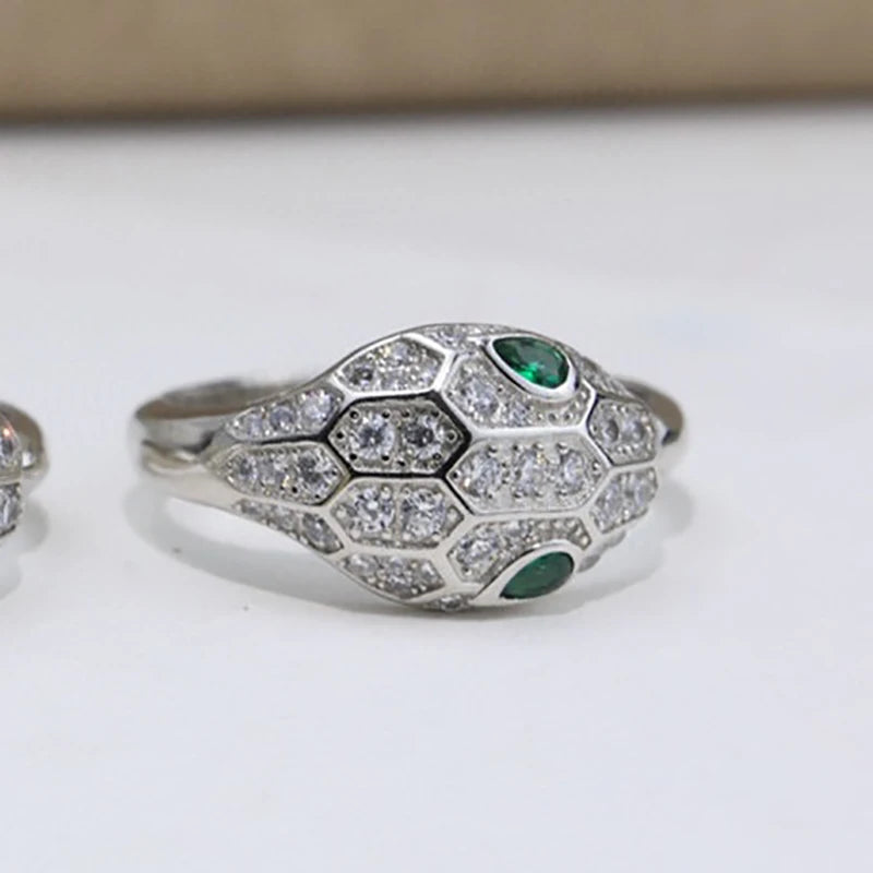 925 sterling silver snake-shaped couple ring with natural sapphire and kyanite stones