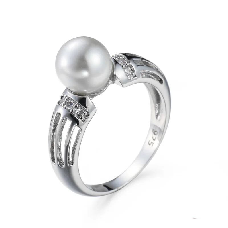 Elegant silver pearl CZ ring perfect for engagements and weddings