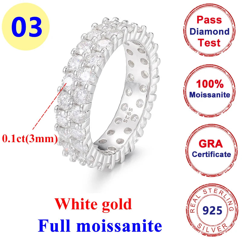 2CT Moissanite Diamond Round Hip-hop Ring 925 Silver Gold for Men & Women