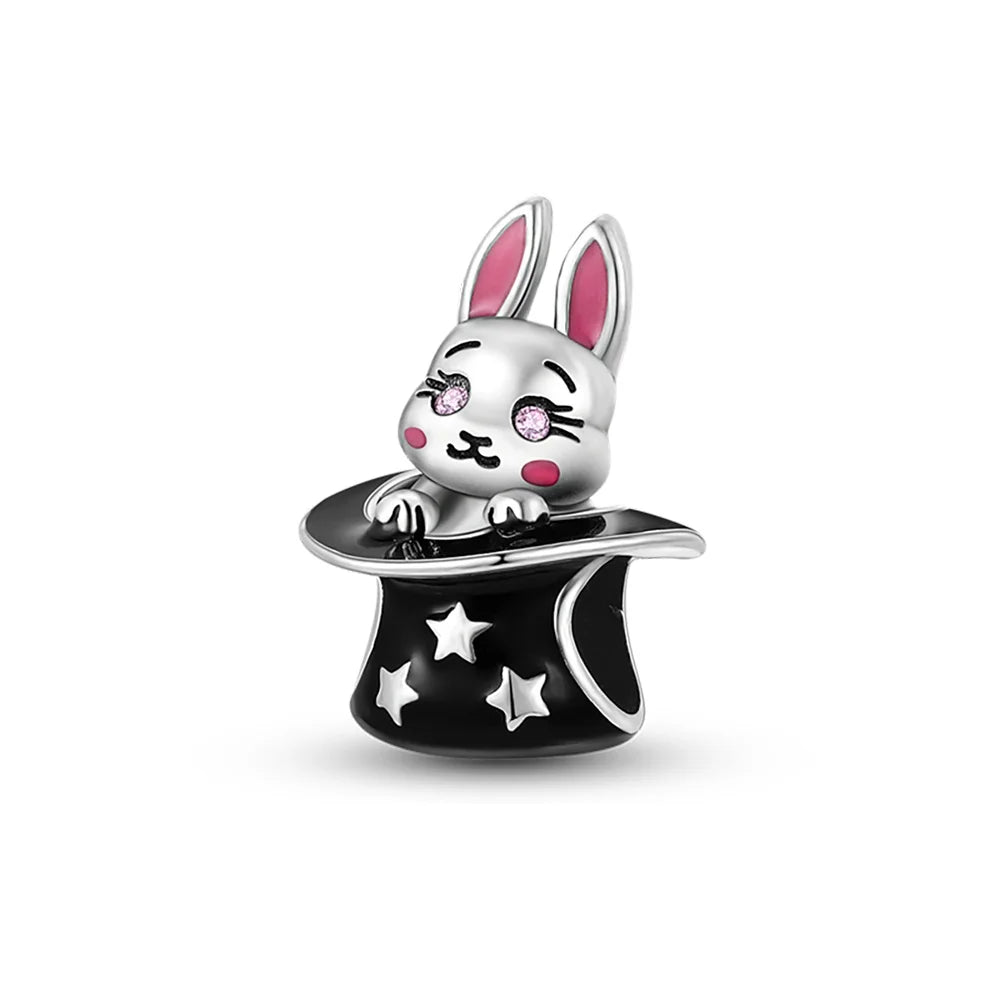 925 Sterling Silver Easter pendant Cute Rabbit in coffe Charm