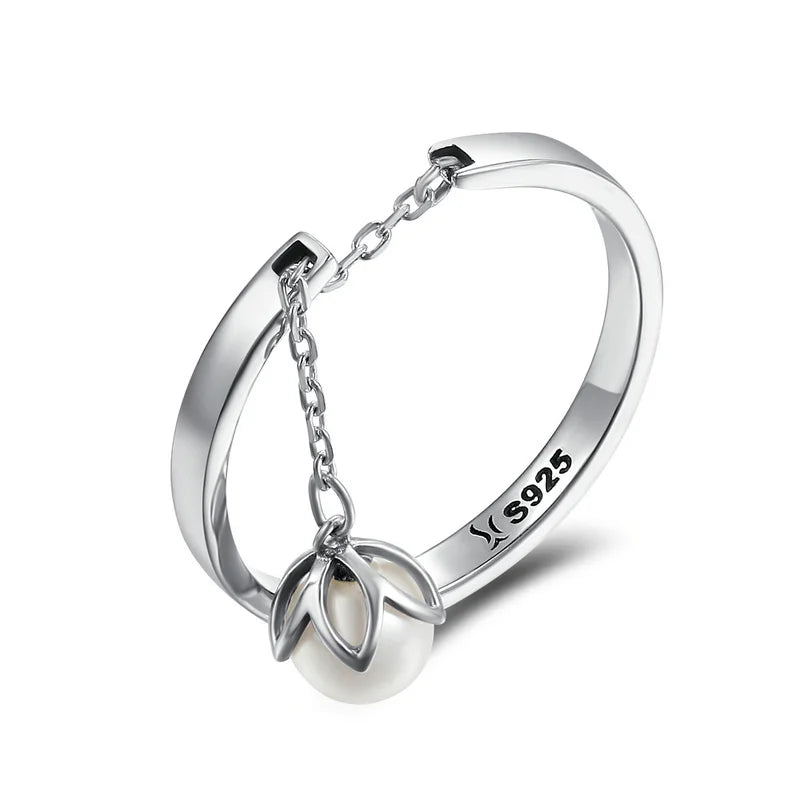 Sterling Silver Pearl Eternity Ring Adjustable for Women