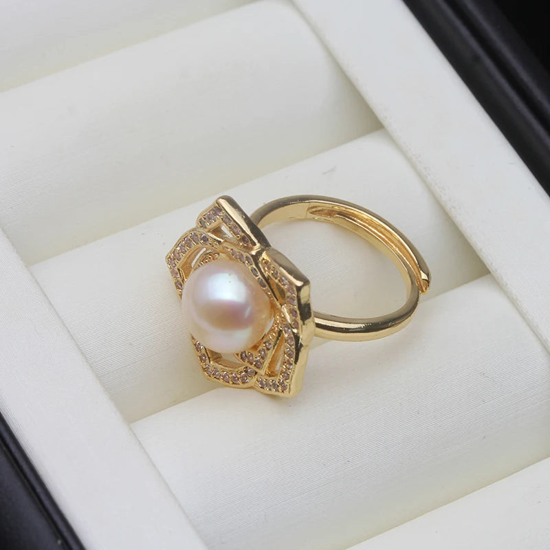 Gold Plated Freshwater Pearl Ring Adjustable for Women