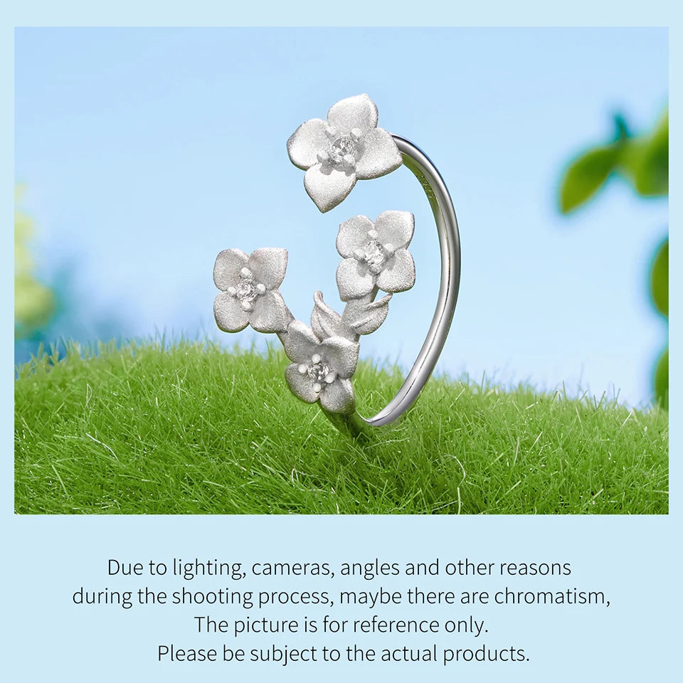Sterling Silver Frosted Flower Jewelry Set – ring & Earrings