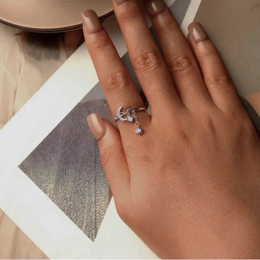 925 Sterling Silver Star Moon Link Ring buy online at true cyble , london and newyork only, buy sterling silver jewellery 