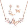 925 Sterling Silver K Gold Rose Earring Butterfly Necklace Set