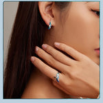 Blue Feather Open Ring & Drop Earrings 925 Sterling Silver