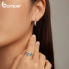 Blue Feather Open Ring & Drop Earrings 925 Sterling Silver