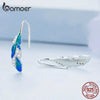 Blue Feather Open Ring & Drop Earrings 925 Sterling Silver