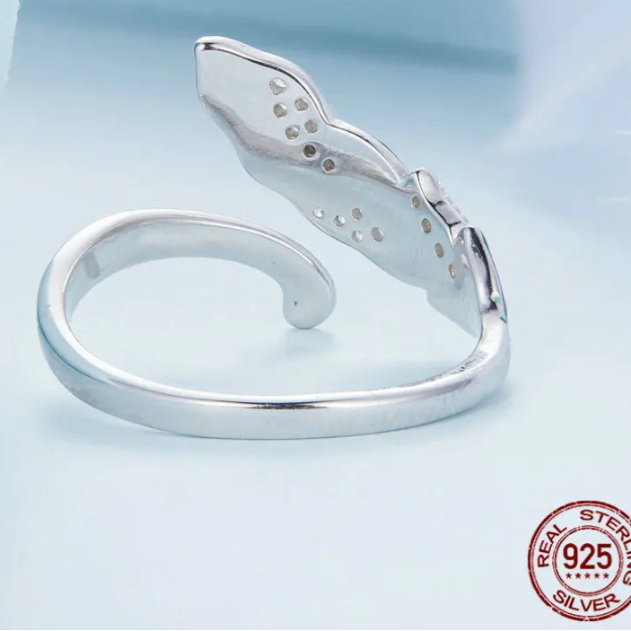 Blue Feather Open Ring & Drop Earrings 925 Sterling Silver 1