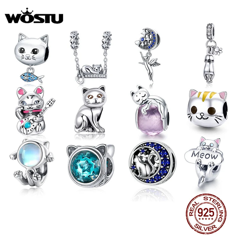 Cute Cat Charms 925 Sterling Silver