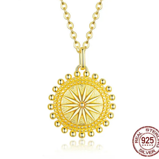 Sun Coin Pendant in 925 Sterling Silver