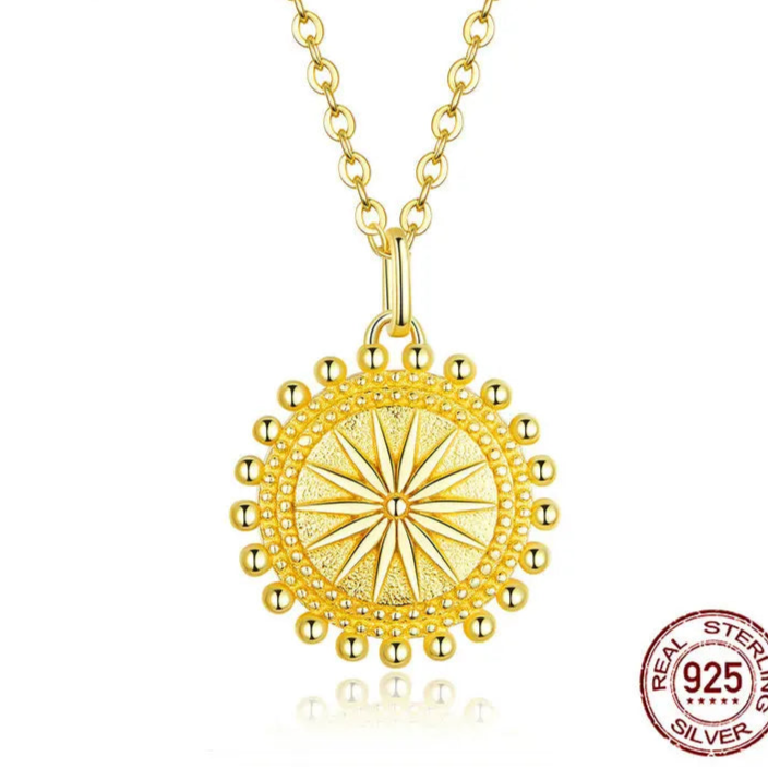 Sun Coin Pendant  925 Sterling Silver