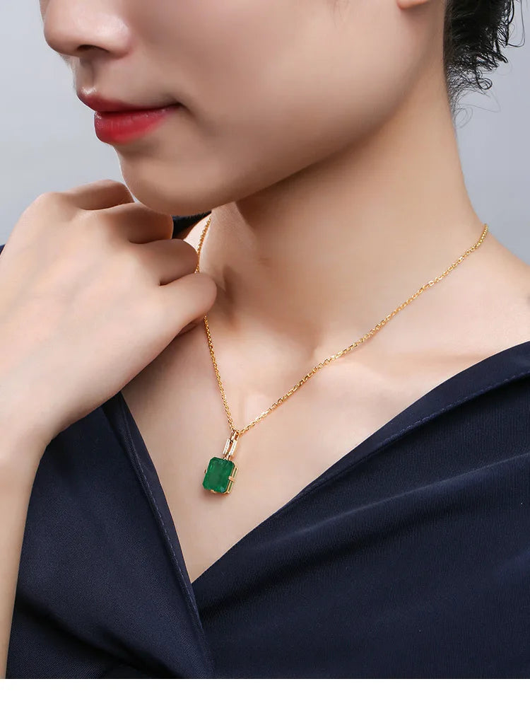 14K Rose Gold Emerald Pendant Necklace – 45cm