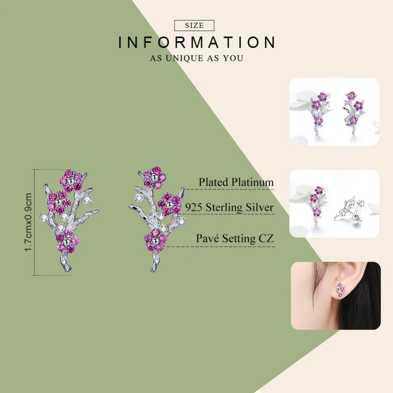 925 Sterling Silver Plum Blossom Flower Stud Earrings