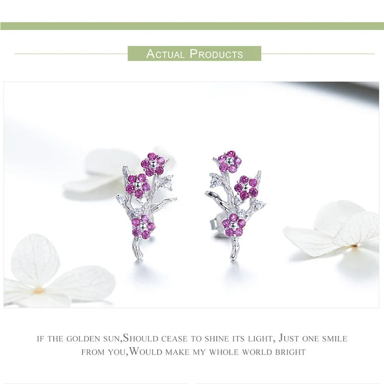 925 Sterling Silver Plum Blossom Flower Stud Earrings