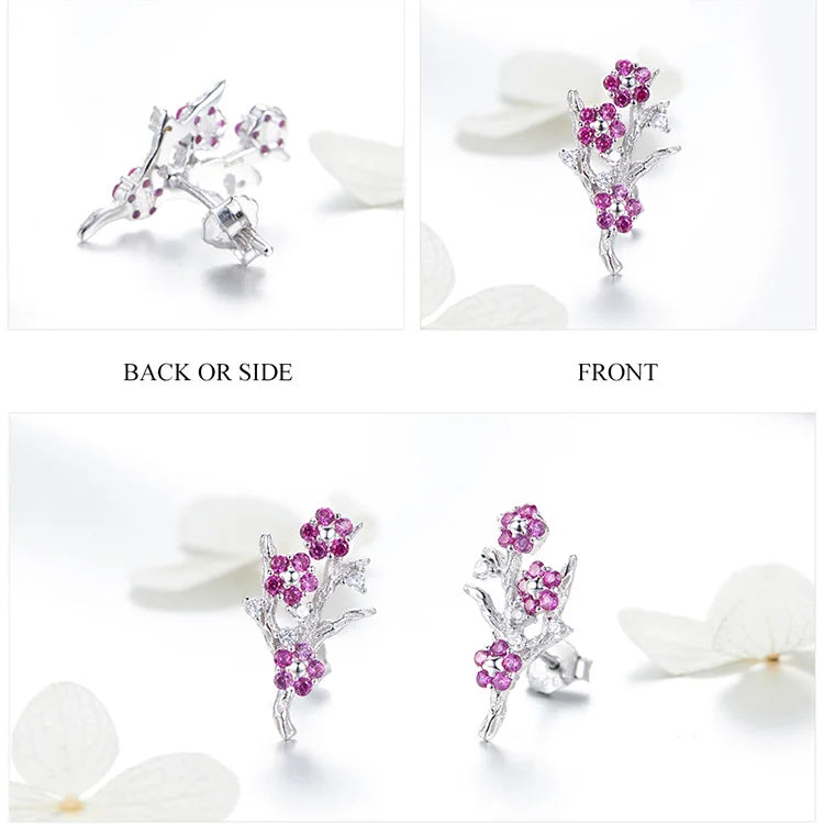 925 Sterling Silver Plum Blossom Flower Stud Earrings