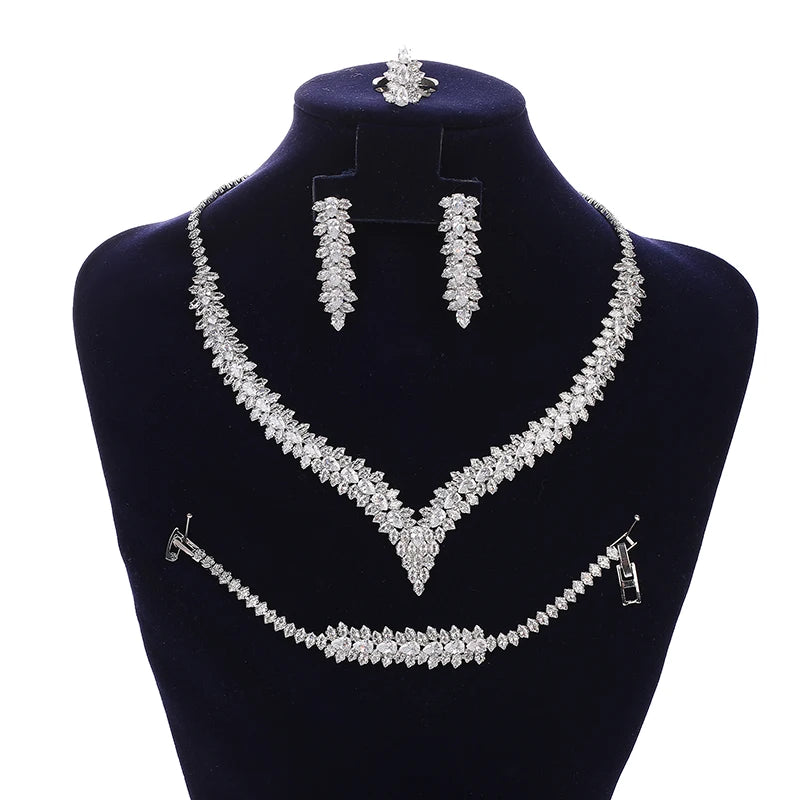 Ladies Bridal Wedding Necklace Bracelet Ring Earrings