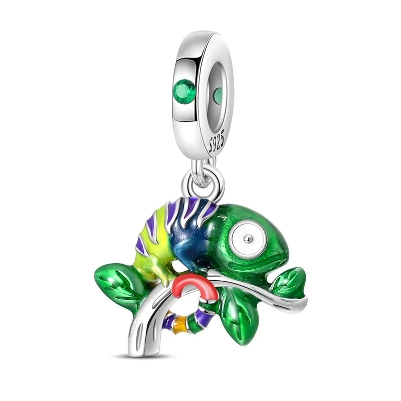 100% 925 Sterling Silver Colorful Luminous Chameleon Charms