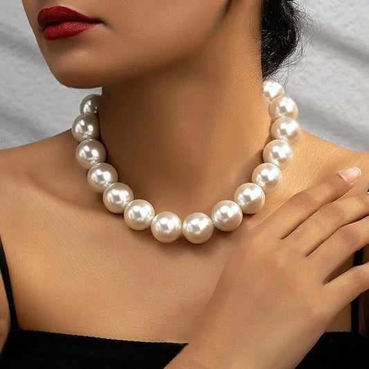 Elegant Faux Pearl Choker Necklace | 1.4cm Statement Beads