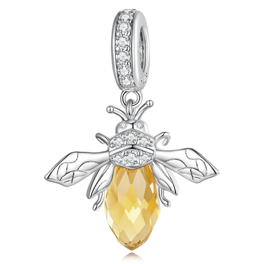925 Sterling Silver Big Bee Charm with Yellow Stone