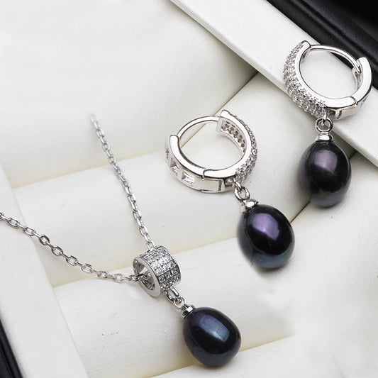 Elegant 925 silver natural pearl necklace for women, white and black pearls
