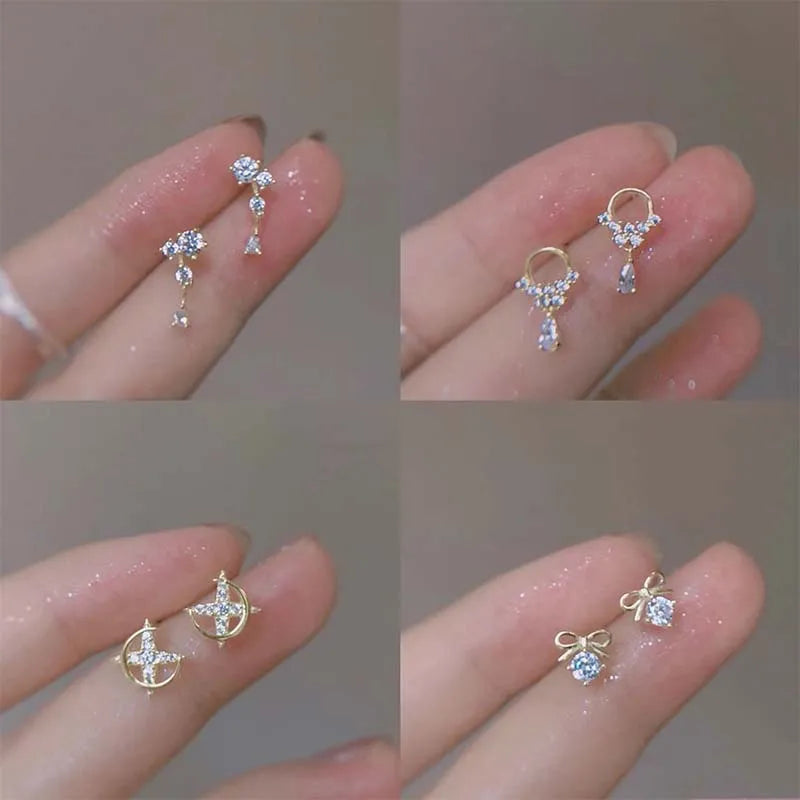 925 Silver Needle Zircon Earrings Hypoallergenic