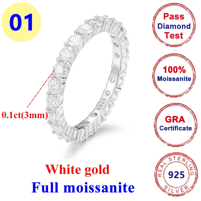 2CT Moissanite Diamond Round Hip-hop Ring 925 Silver Gold for Men & Women