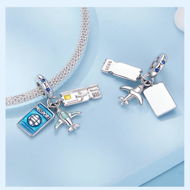 Sterling Silver Blue Traveling Airplane Charm Bead