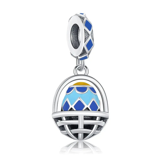 925 Sterling Silver Easter egg dangle charm pendant