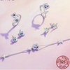 Purple Pansy Flower 925 Silver Necklace Earrings & Ring Set