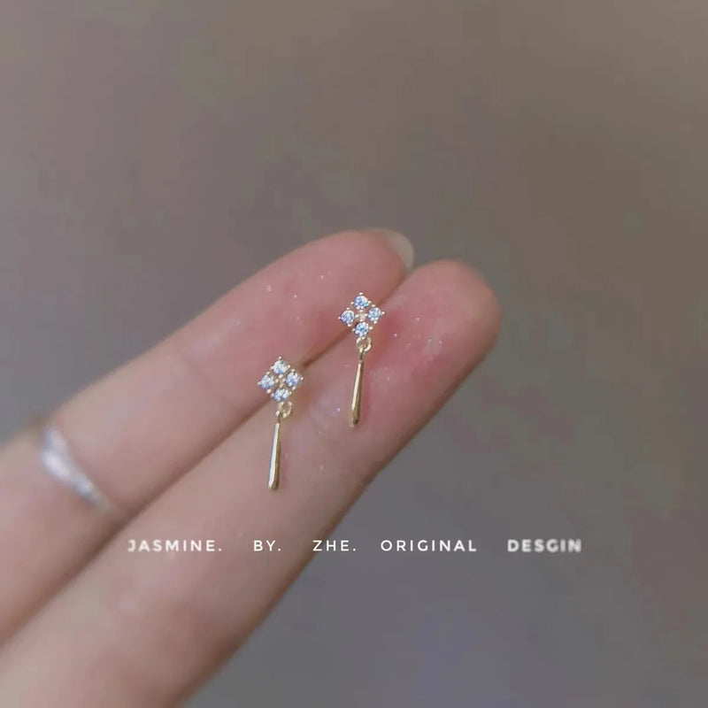 925 Silver Needle Zircon Earrings Hypoallergenic