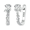 Sterling Silver Hoop Earrings Flower Leaves Bamboo