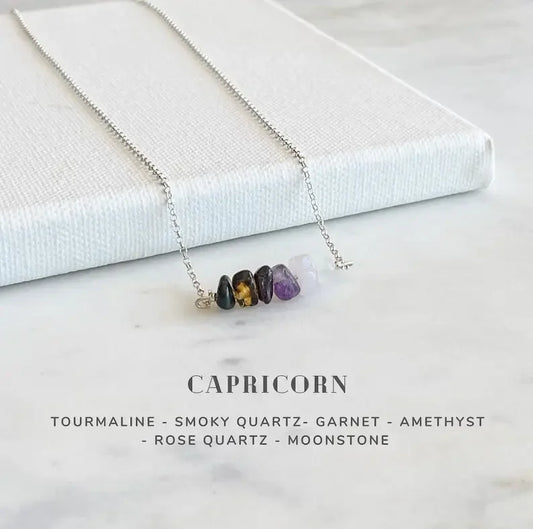 Sterling silver Capricorn zodiac necklace with crystals
