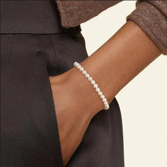 Elegant 0.6mm Faux Pearl Bracelet – Dainty Beaded Design