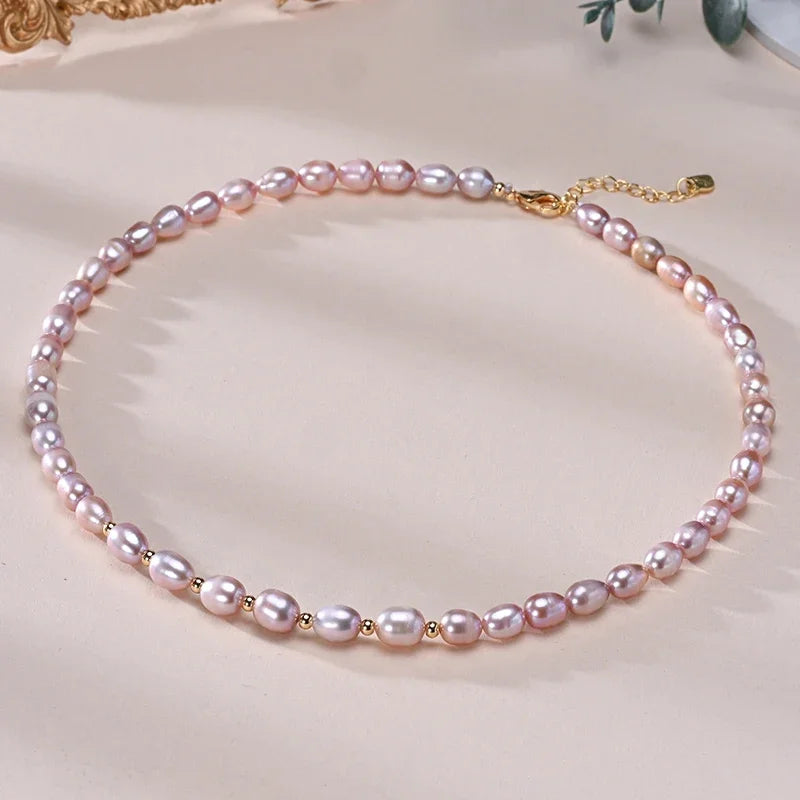 Rice Shape Mixed Color Freshwater Pearl Necklace – 925 Silver
