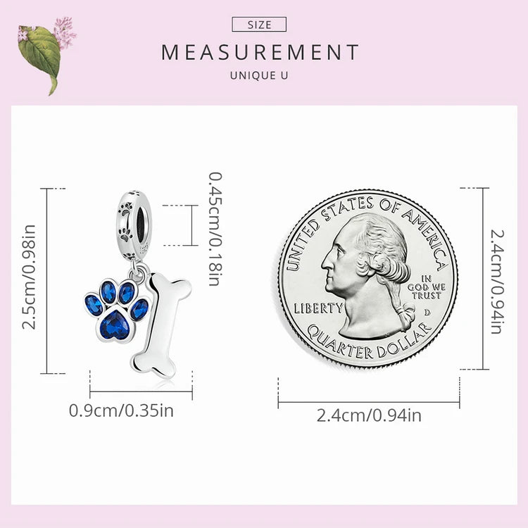 Sterling Silver Dog Pet Charms  Pendant Paw